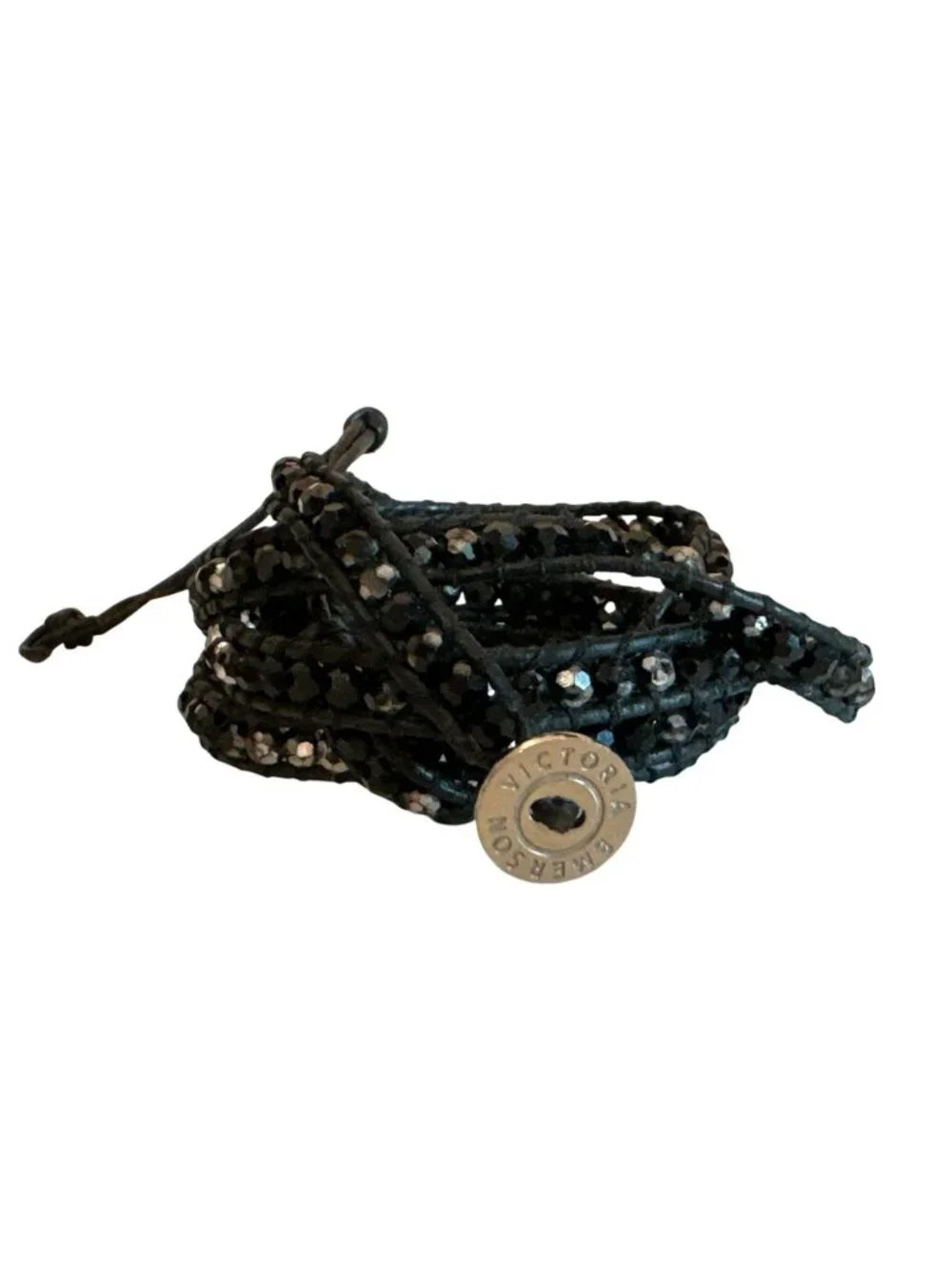Victoria Emerson Black Crystal Wrap Bracelet Adjustable Closure 36